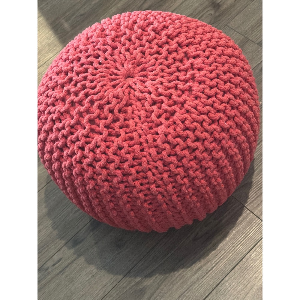 Chunky Cable Knit Cotton Pouf Ottoman Floor Cushion Footrest Boho Rose Pink